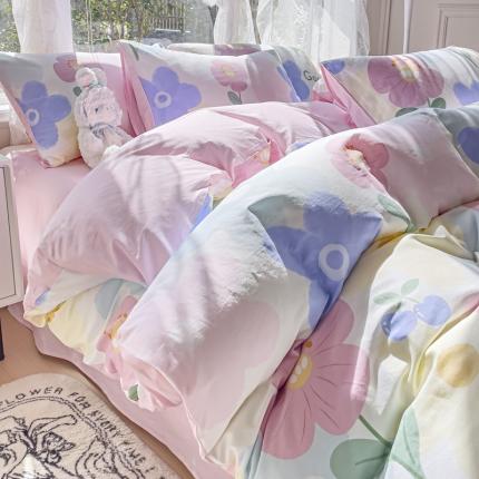 91家纺网 家纺一手货源 找家纺 2025新款全棉13372小清新印花四件套 花韵