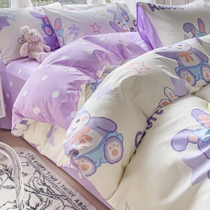 91家纺网 家纺一手货源 找家纺 2025新款全棉13372小清新印花四件套 魔法兔