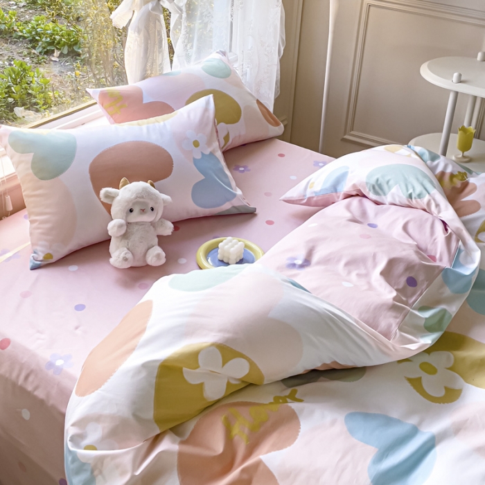 91家纺网 家纺一手货源 找家纺 2025新款全棉13372小清新印花四件套 心语