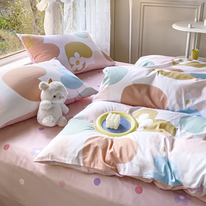 91家纺网 家纺一手货源 找家纺 2025新款全棉13372小清新印花四件套 心语