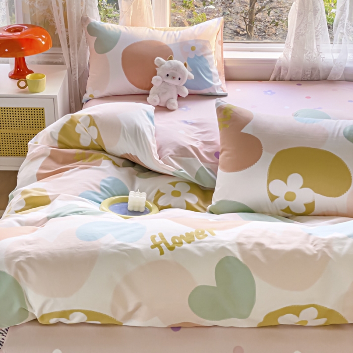 91家纺网 家纺一手货源 找家纺 2025新款全棉13372小清新印花四件套 心语