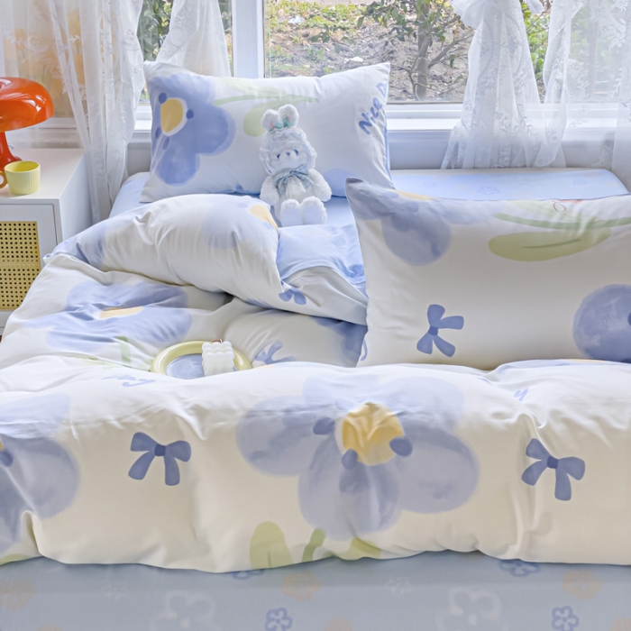 91家纺网 家纺一手货源 找家纺 2025新款全棉13372小清新印花四件套 小情调