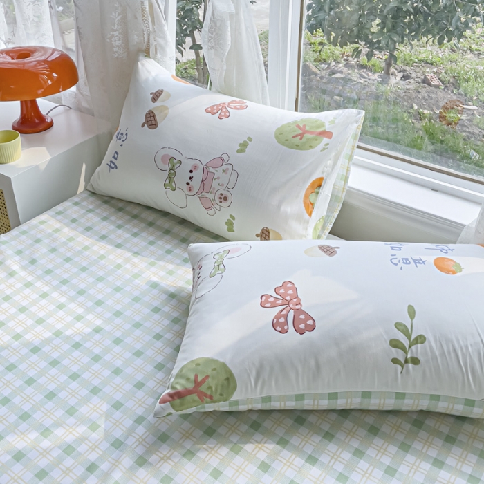 91家纺网 家纺一手货源 找家纺 2025新款全棉13372小清新印花四件套 兔发喜柿