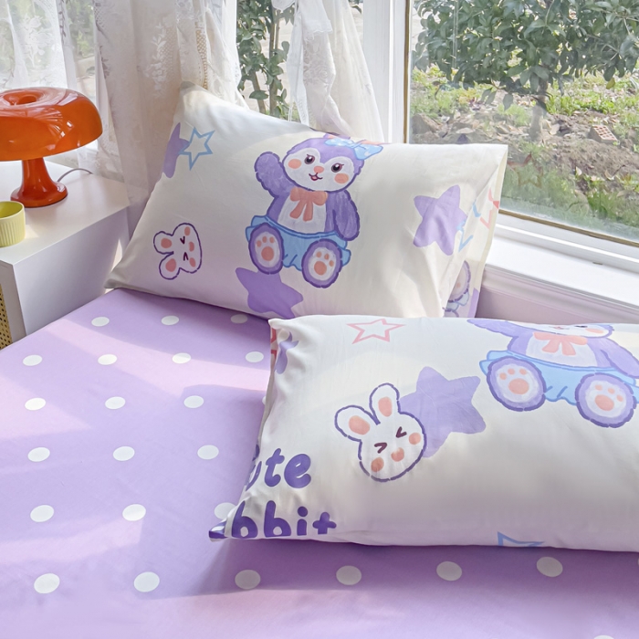 91家纺网 家纺一手货源 找家纺 2025新款全棉13372小清新印花四件套 魔法兔