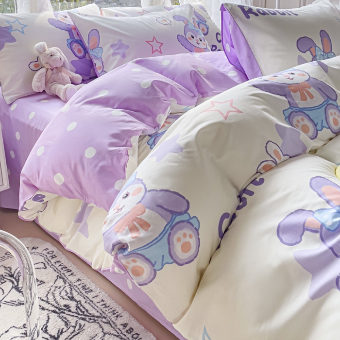 91家纺网 家纺一手货源 找家纺 2025新款全棉13372小清新印花四件套 魔法兔