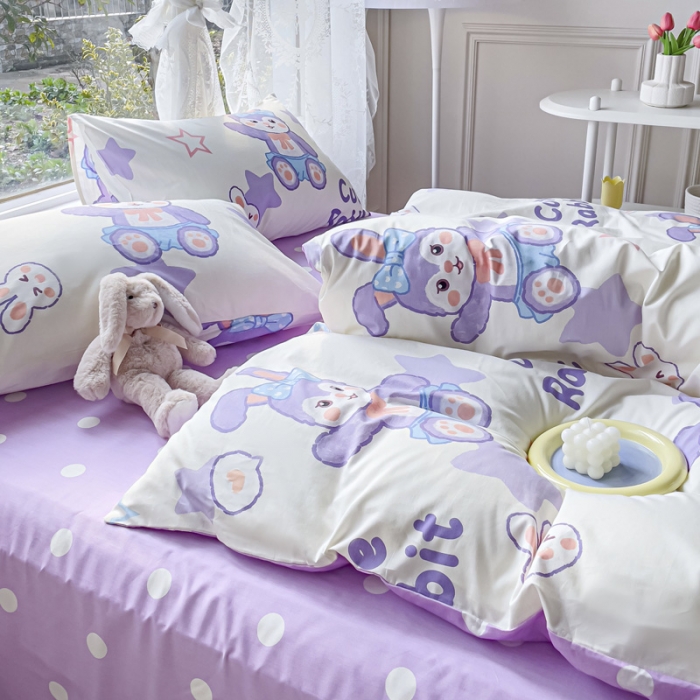 91家纺网 家纺一手货源 找家纺 2025新款全棉13372小清新印花四件套 魔法兔