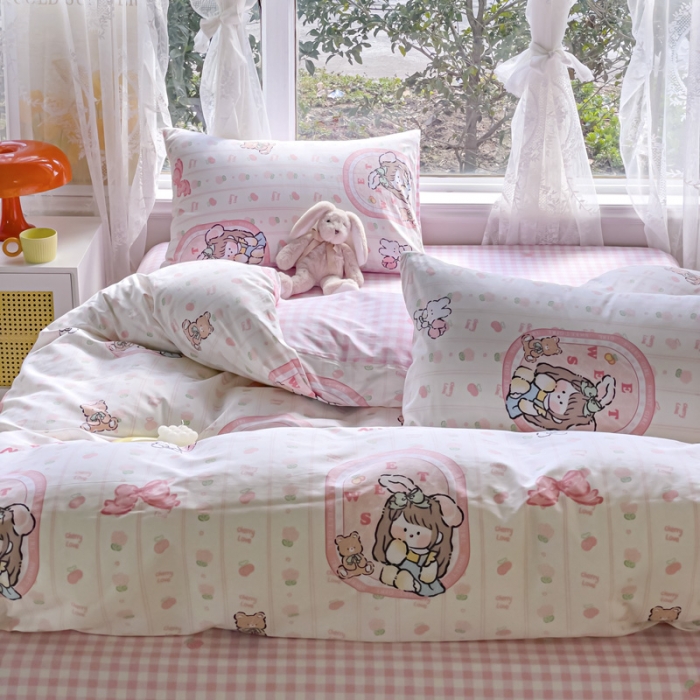 91家纺网 家纺一手货源 找家纺 2025新款全棉13372小清新印花四件套 魔法女孩