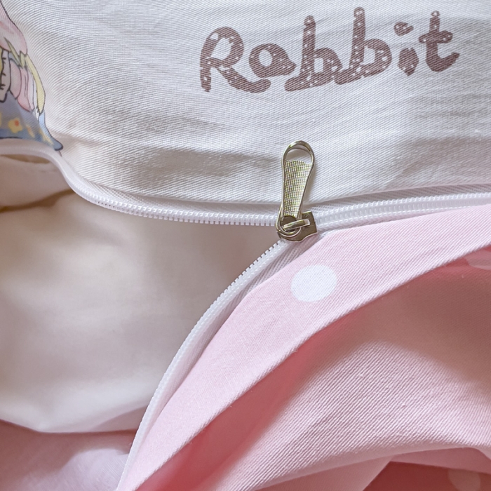 91家纺网 家纺一手货源 找家纺 2025新款全棉13372小清新印花四件套 蜜桃兔