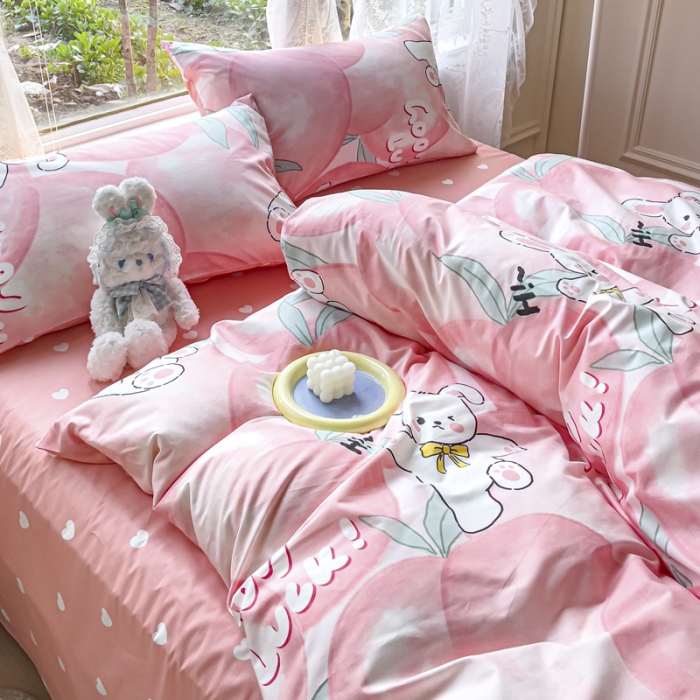 91家纺网 家纺一手货源 找家纺 2025新款全棉13372小清新印花四件套 快乐兔