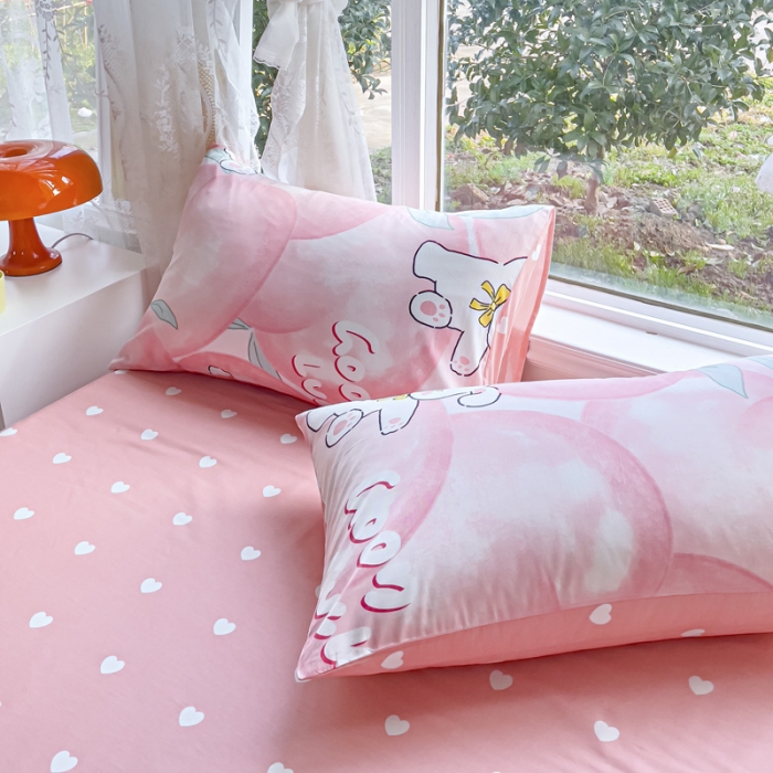 91家纺网 家纺一手货源 找家纺 2025新款全棉13372小清新印花四件套 快乐兔