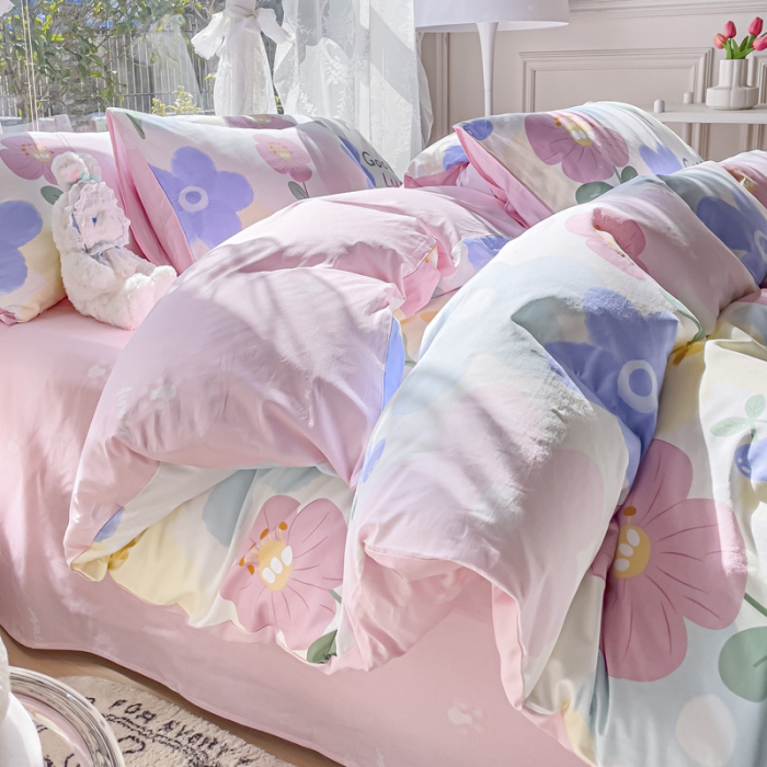 91家纺网 家纺一手货源 找家纺 2025新款全棉13372小清新印花四件套 花韵