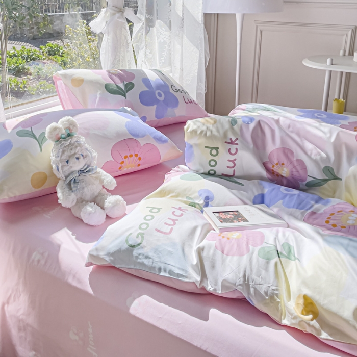 91家纺网 家纺一手货源 找家纺 2025新款全棉13372小清新印花四件套 花韵