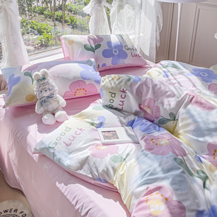 91家纺网 家纺一手货源 找家纺 2025新款全棉13372小清新印花四件套 花韵