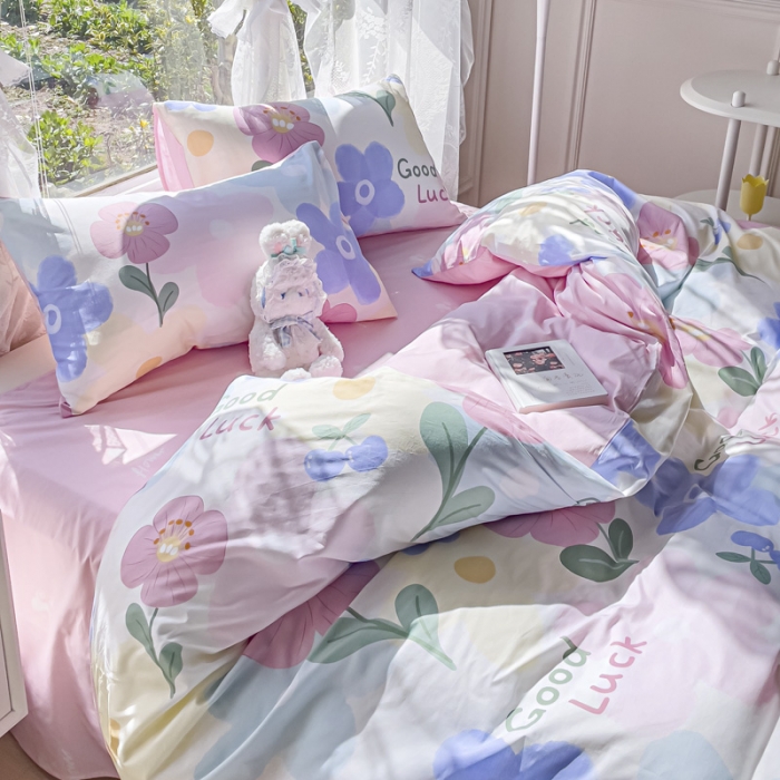 91家纺网 家纺一手货源 找家纺 2025新款全棉13372小清新印花四件套 花韵