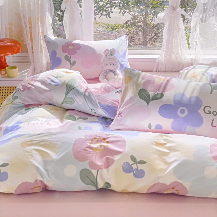 91家纺网 家纺一手货源 找家纺 2025新款全棉13372小清新印花四件套 花韵