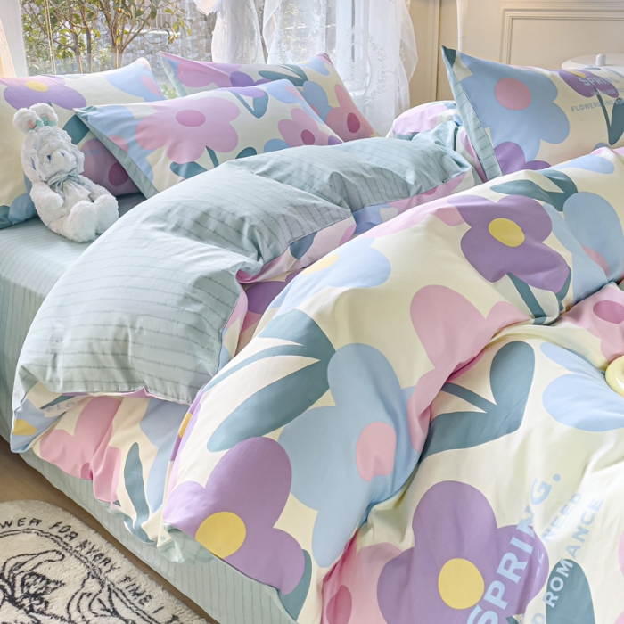 91家纺网 家纺一手货源 找家纺 2025新款全棉13372小清新印花四件套 花千朵