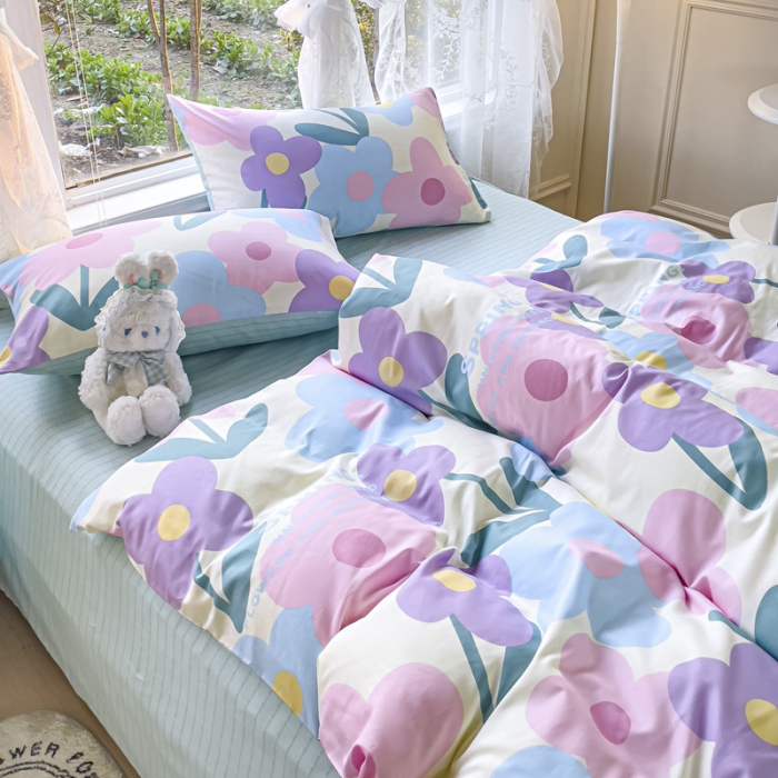 91家纺网 家纺一手货源 找家纺 2025新款全棉13372小清新印花四件套 花千朵