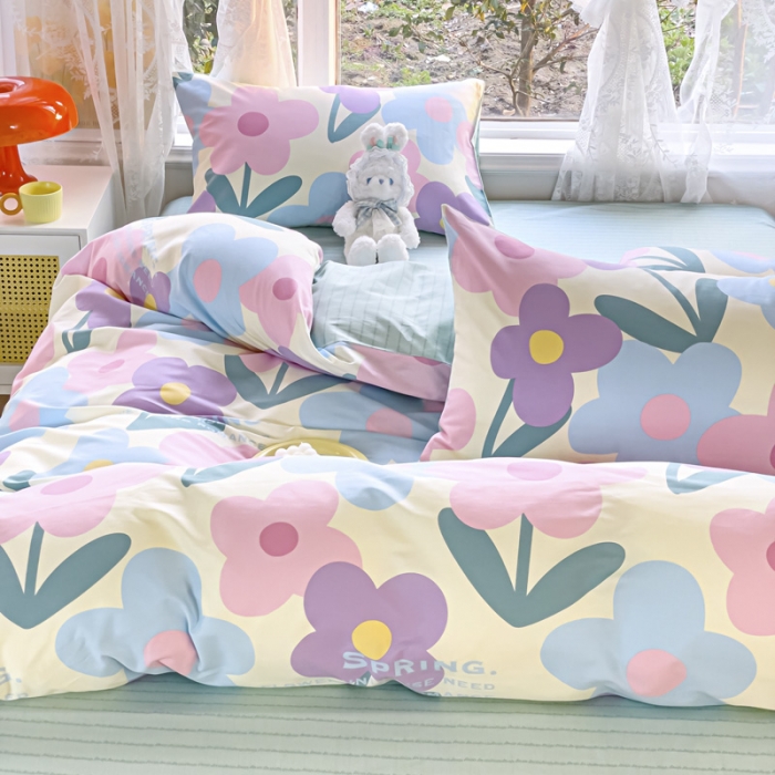 91家纺网 家纺一手货源 找家纺 2025新款全棉13372小清新印花四件套 花千朵