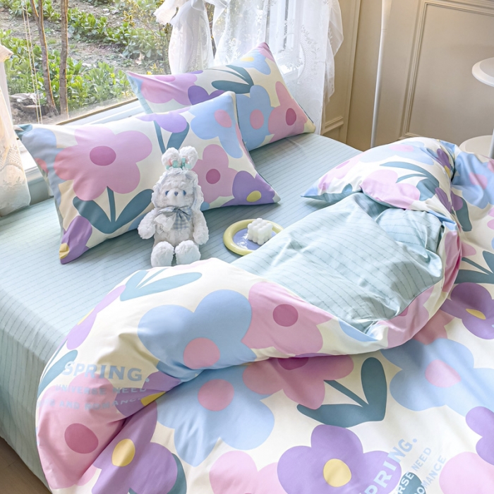 91家纺网 家纺一手货源 找家纺 2025新款全棉13372小清新印花四件套 花千朵