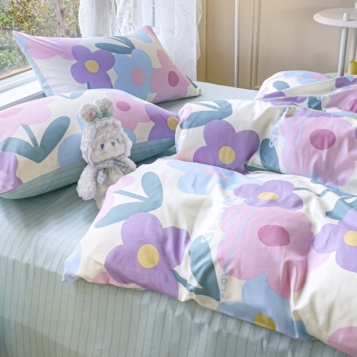 91家纺网 家纺一手货源 找家纺 2025新款全棉13372小清新印花四件套 花千朵