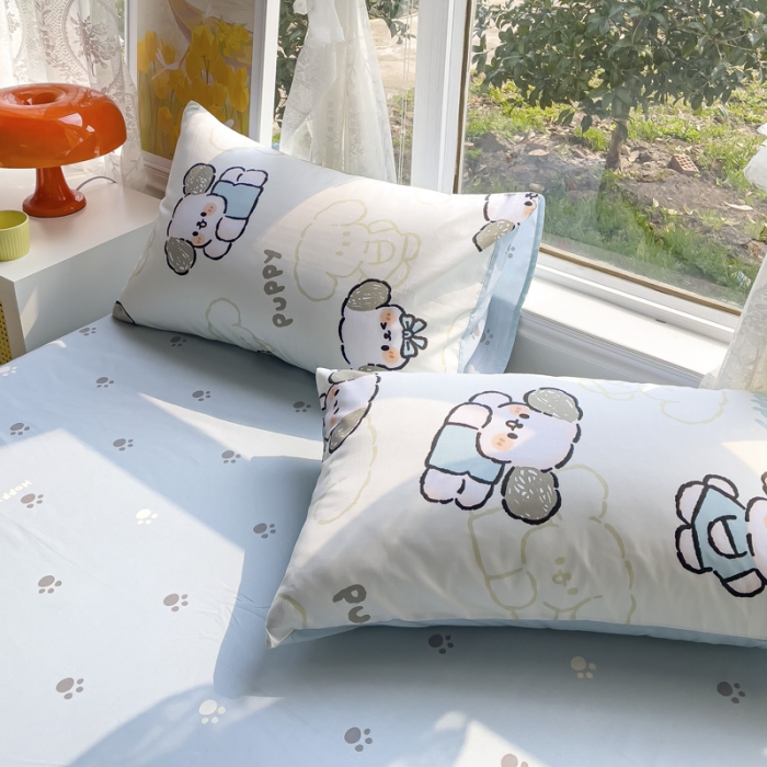 91家纺网 家纺一手货源 找家纺 2025新款全棉13372小清新印花四件套 happy狗