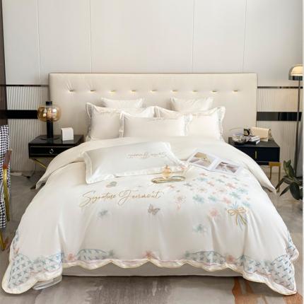 91家纺网 家纺一手货源 找家纺 红嘴企鹅 2025新款水洗真丝绣花蝶恋花四件套 蝶恋花白