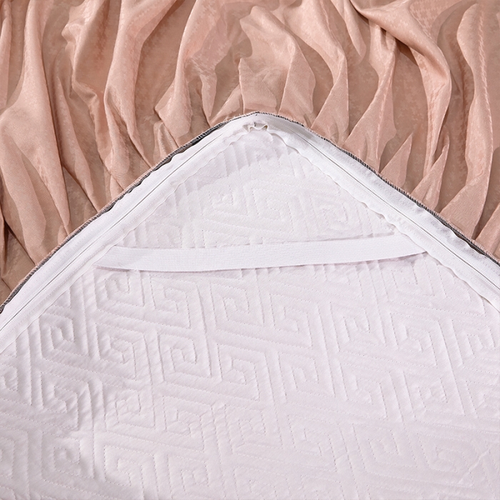 91家纺网 家纺一手货源 找家纺 罗艺轩 2024新款贡缎提花夹棉床裙四件套千鸟格系列 千鸟格-凝脂玉