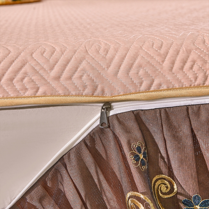 91家纺网 家纺一手货源 找家纺 罗艺轩 2024新款贡缎提花夹棉床裙四件套千鸟格系列 千鸟格-凝脂玉