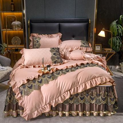 罗艺轩 2024新款贡缎提花夹棉床裙四件套千鸟格系列 千鸟格-凝脂玉