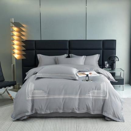榻尚家居 2023新款格瑞斯系列100贡缎长绒棉四件套工艺款四件套 格瑞斯灰