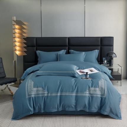 榻尚家居 2023新款格瑞斯系列100贡缎长绒棉四件套工艺款四件套 格瑞斯蓝