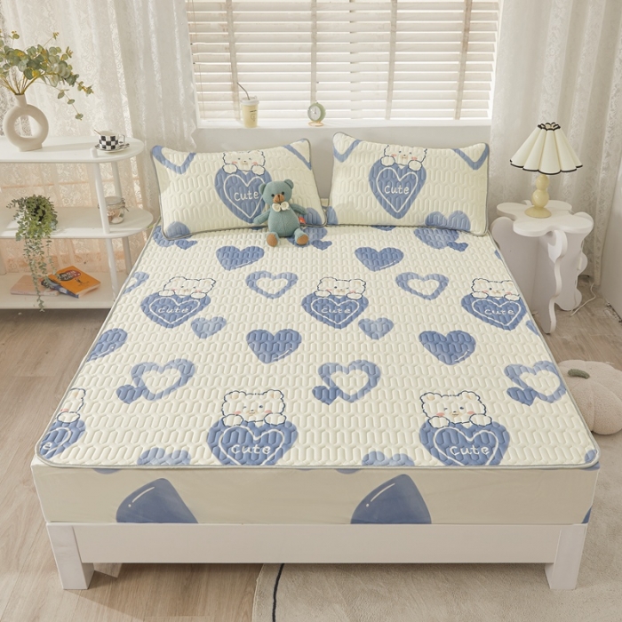 91家纺网 家纺一手货源 找家纺 湘之帛 2024新款0.5乳胶床笠凉席三件套 爱心小熊