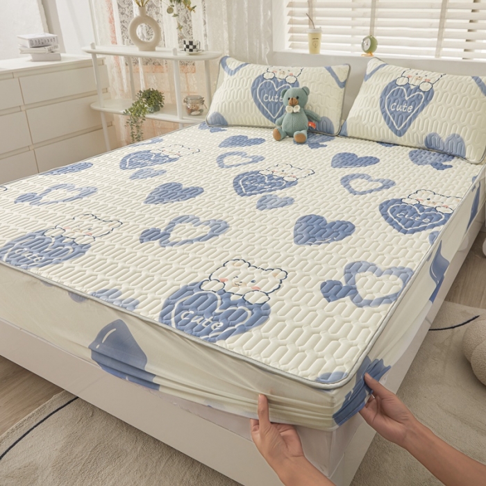 91家纺网 家纺一手货源 找家纺 湘之帛 2024新款0.5乳胶床笠凉席三件套 爱心小熊