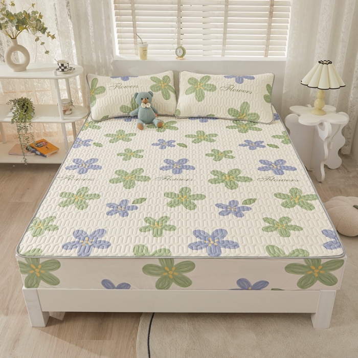 91家纺网 家纺一手货源 找家纺 湘之帛 2024新款0.5乳胶床笠凉席三件套 花海-紫绿