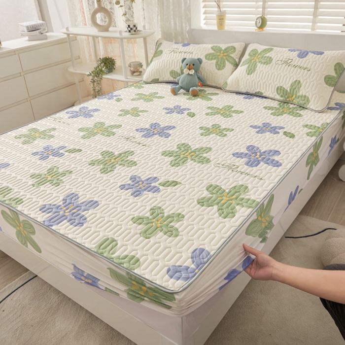 91家纺网 家纺一手货源 找家纺 湘之帛 2024新款0.5乳胶床笠凉席三件套 花海-紫绿