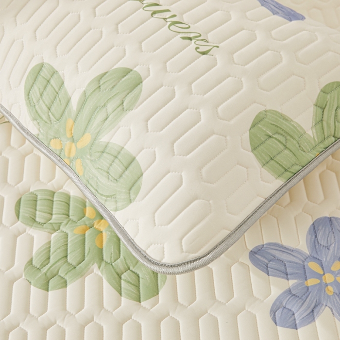 91家纺网 家纺一手货源 找家纺 湘之帛 2024新款0.5乳胶床笠凉席三件套 花海-紫绿