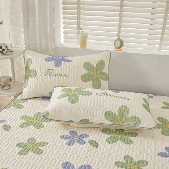 91家纺网 家纺一手货源 找家纺 湘之帛 2024新款0.5乳胶床笠凉席三件套 花海-紫绿