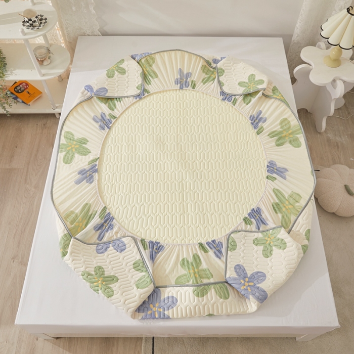 91家纺网 家纺一手货源 找家纺 湘之帛 2024新款0.5乳胶床笠凉席三件套 花海-紫绿