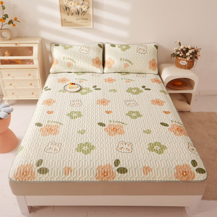 91家纺网 家纺一手货源 找家纺 湘之帛 2024新款0.5乳胶凉席三件套-小兔朵朵-桔