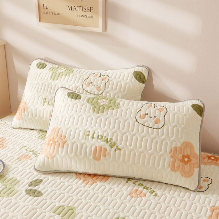 91家纺网 家纺一手货源 找家纺 湘之帛 2024新款0.5乳胶凉席三件套-小兔朵朵-桔