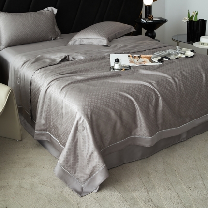 91家纺网 家纺一手货源 找家纺 2024新款天丝A类蚕丝空调被芯天丝镂空夏被四件套 赫本-海森灰