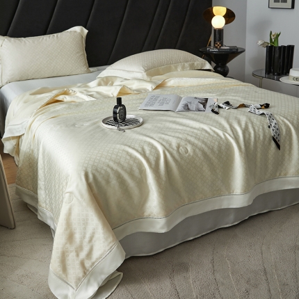 91家纺网 家纺一手货源 找家纺 2024新款天丝A类蚕丝空调被芯天丝镂空夏被四件套 赫本-象牙白