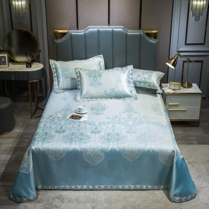 91家纺网 家纺一手货源 找家纺 2025新款1800D床单款提花冰丝凉席三件套 安娜-绿色