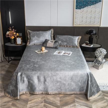 91家纺网 家纺一手货源 找家纺 2025新款1800D床单款提花冰丝凉席三件套 渐变 灰
