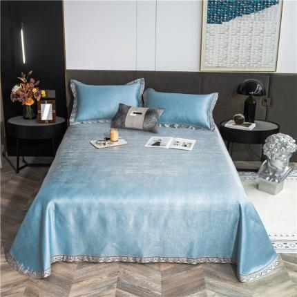 91家纺网 家纺一手货源 找家纺 2025新款1800D床单款提花冰丝凉席三件套 渐变 绿