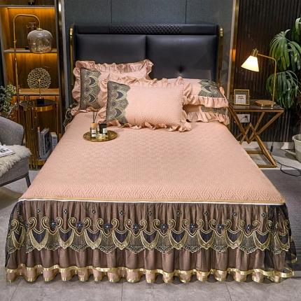 91家纺网 家纺一手货源 找家纺 罗艺轩 2024新款贡缎提花夹棉床裙三件套千鸟格系列 千鸟格-凝脂玉