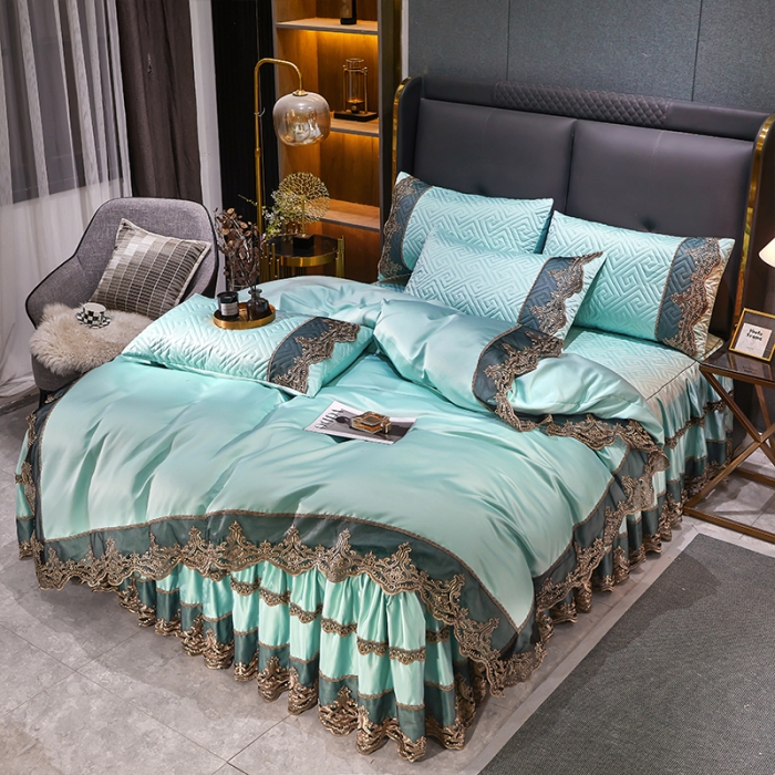 91家纺网 家纺一手货源 找家纺 （总）罗艺轩 2024新款贡缎夹棉床裙四件套凯撒王朝系列