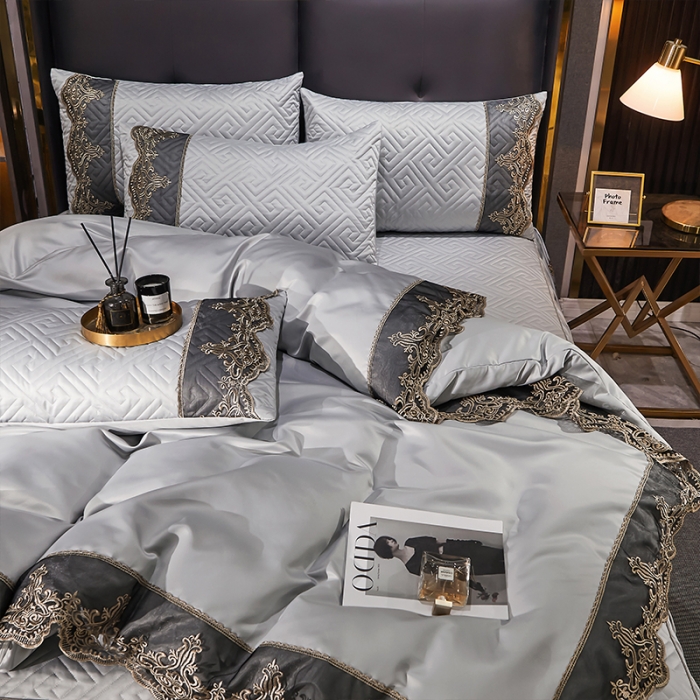 91家纺网 家纺一手货源 找家纺 罗艺轩 2024新款贡缎夹棉床裙四件套凯撒王朝系列 凯撒王朝-冰灿银