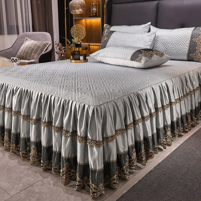 91家纺网 家纺一手货源 找家纺 罗艺轩 2024新款贡缎夹棉床裙四件套凯撒王朝系列 凯撒王朝-冰灿银