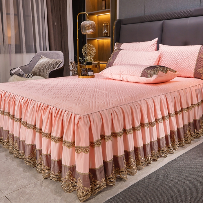 91家纺网 家纺一手货源 找家纺 罗艺轩 2024新款贡缎夹棉床裙四件套凯撒王朝系列 凯撒王朝-凝脂玉